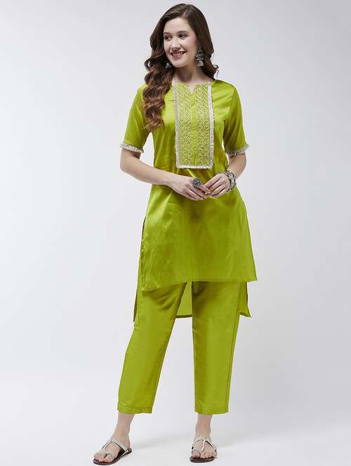 women lime sequin work kurta pant set - 21567181 -  Standard Image - 0