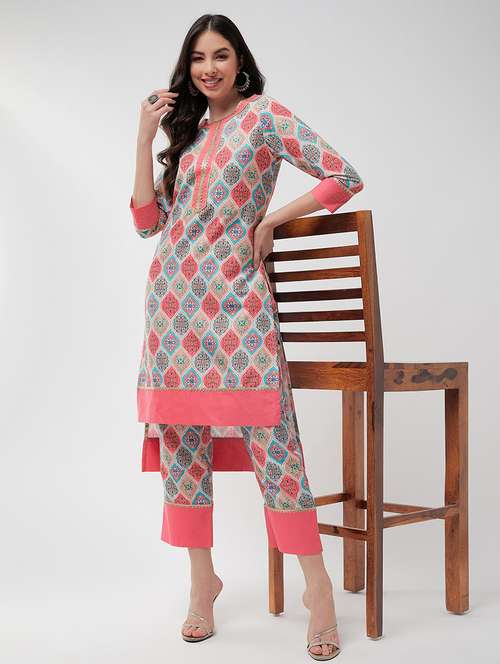 women multi color round neck kurta pant set - 21567185 - Standard Image - 0