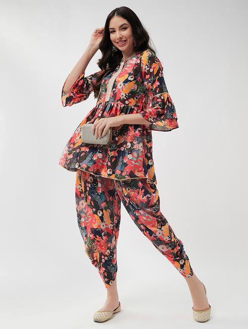women floral round neck dhoti kurta set - 21567190 -  Standard Image - 0