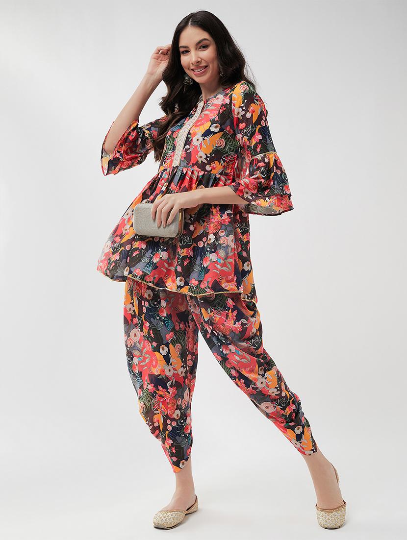 women floral round neck dhoti kurta set - 21567190 -  Zoom Image - 0