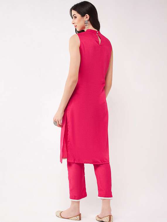women pink mock neck kurta pant set - 21567197 -  Standard Image - 3