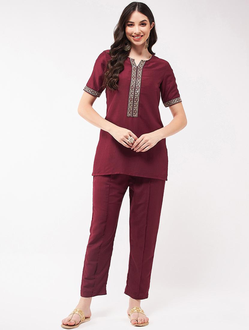 women solid short sleeve ethnic co-ord set - 21567198 - Zoom Image - 0