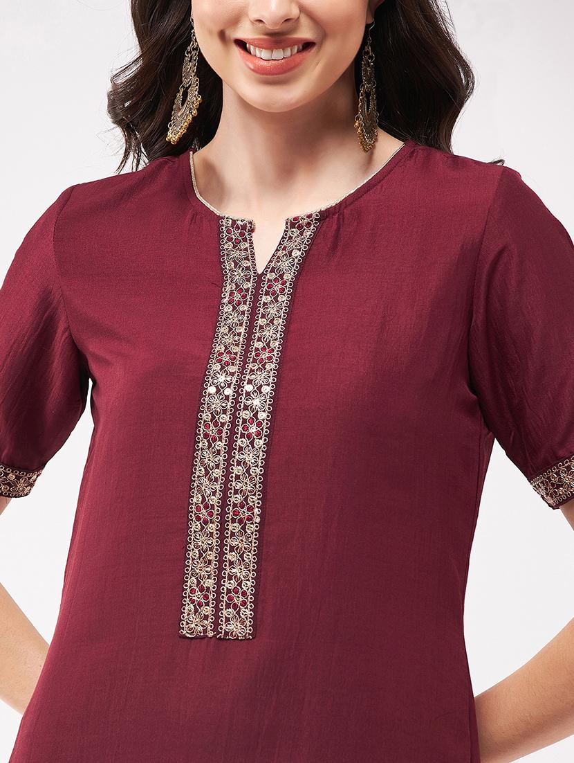 women solid short sleeve ethnic co-ord set - 21567198 - Standard Image - 5