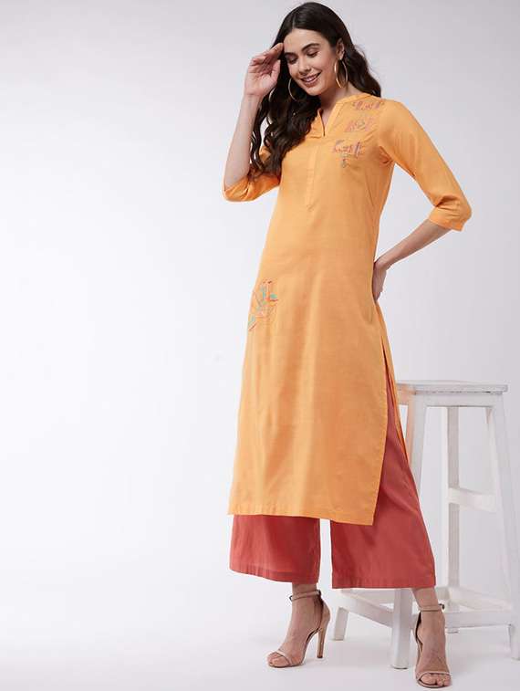 women mandarin neck kurta palazzo set