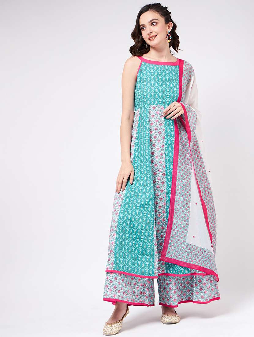 women printed kurta palazzo set with dupatta