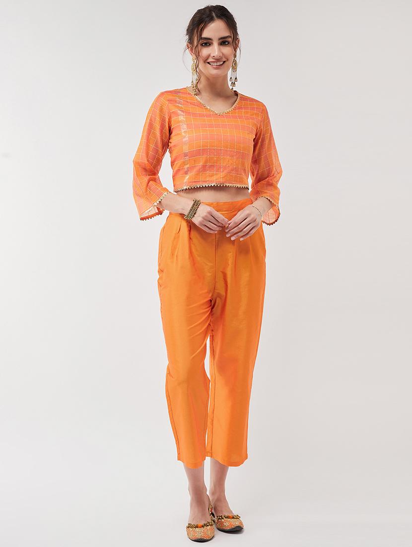 women orange checks v neck co-ord set - 21567268 - Zoom Image - 0