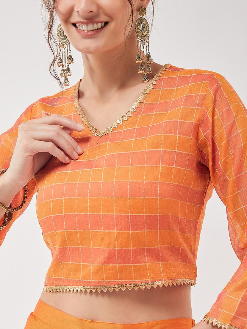 women orange checks v neck co-ord set - 21567268 - Standard Image - 5