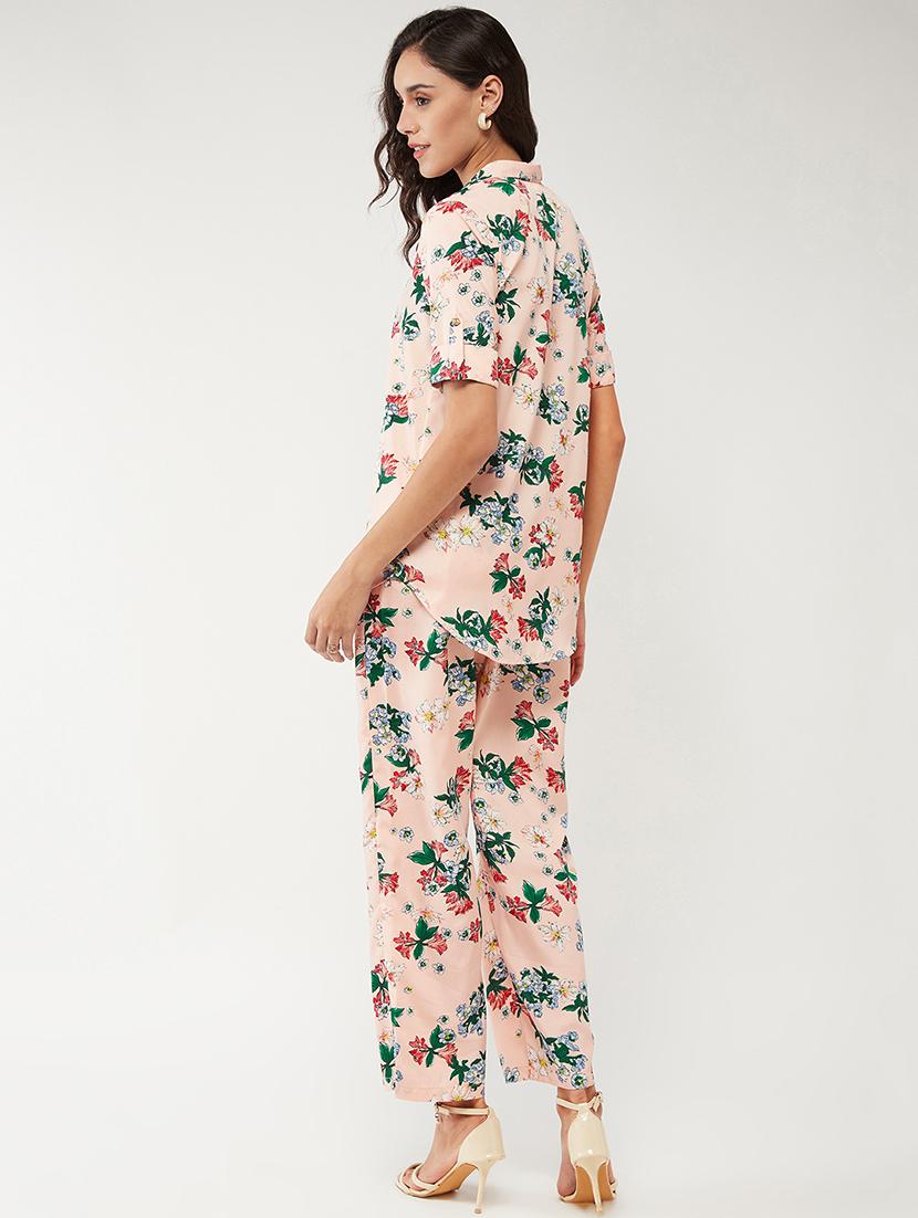 women cream floral shirt collar neck co-ord set - 21567269 - Standard Image - 3