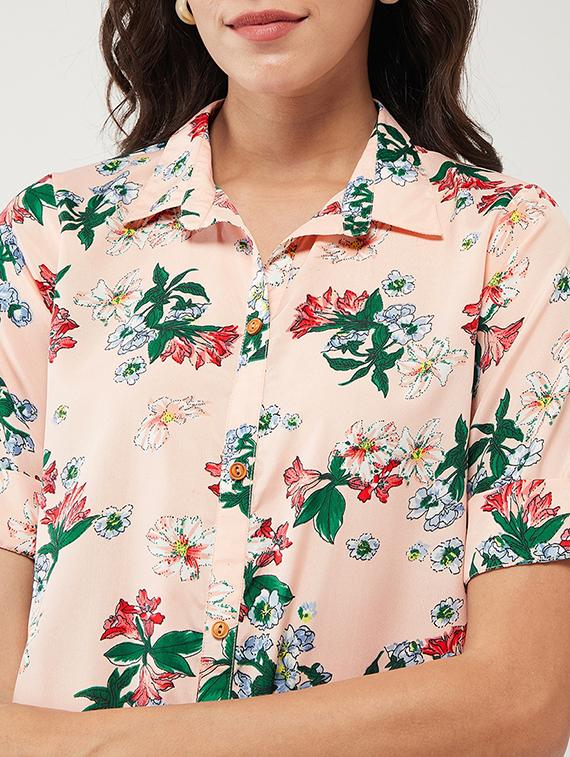 women cream floral shirt collar neck co-ord set - 21567269 - Standard Image - 5