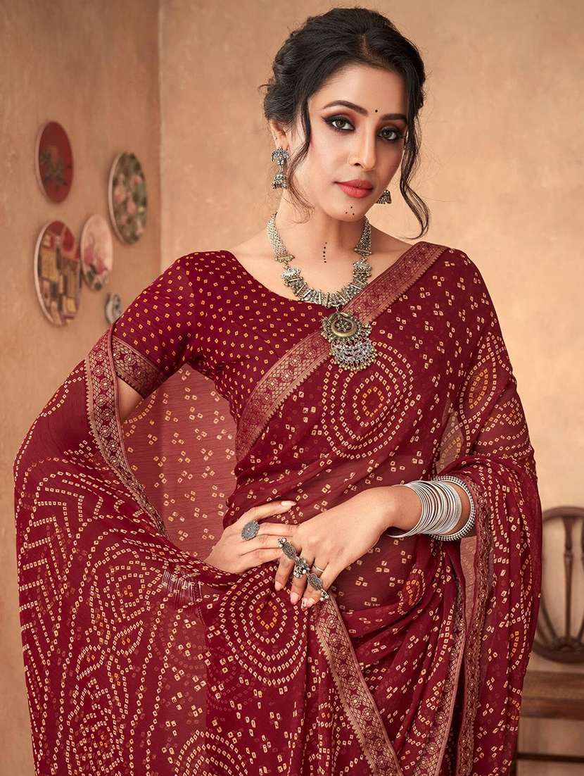 women lace bordered bandhani saree  - 21567380 -  Standard Image - 3