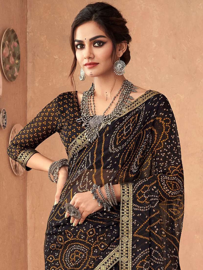 women lace bordered bandhani saree  - 21567384 -  Standard Image - 3