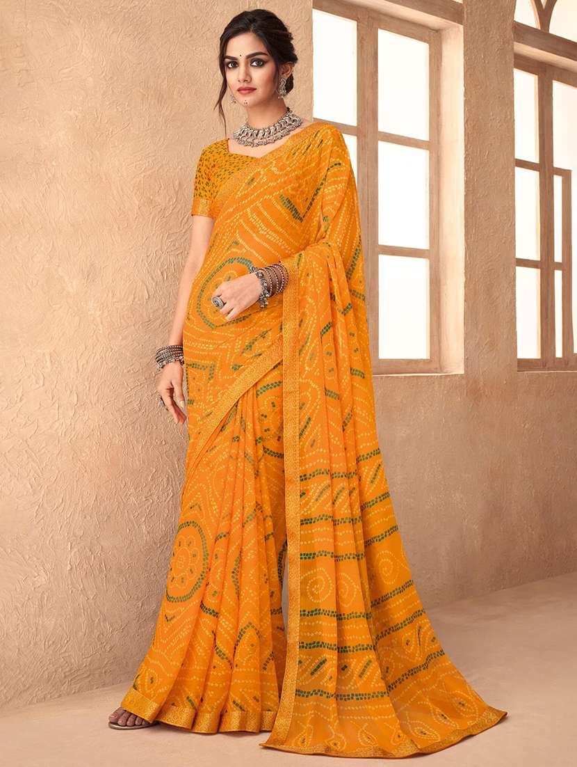 women lace bordered bandhani saree 