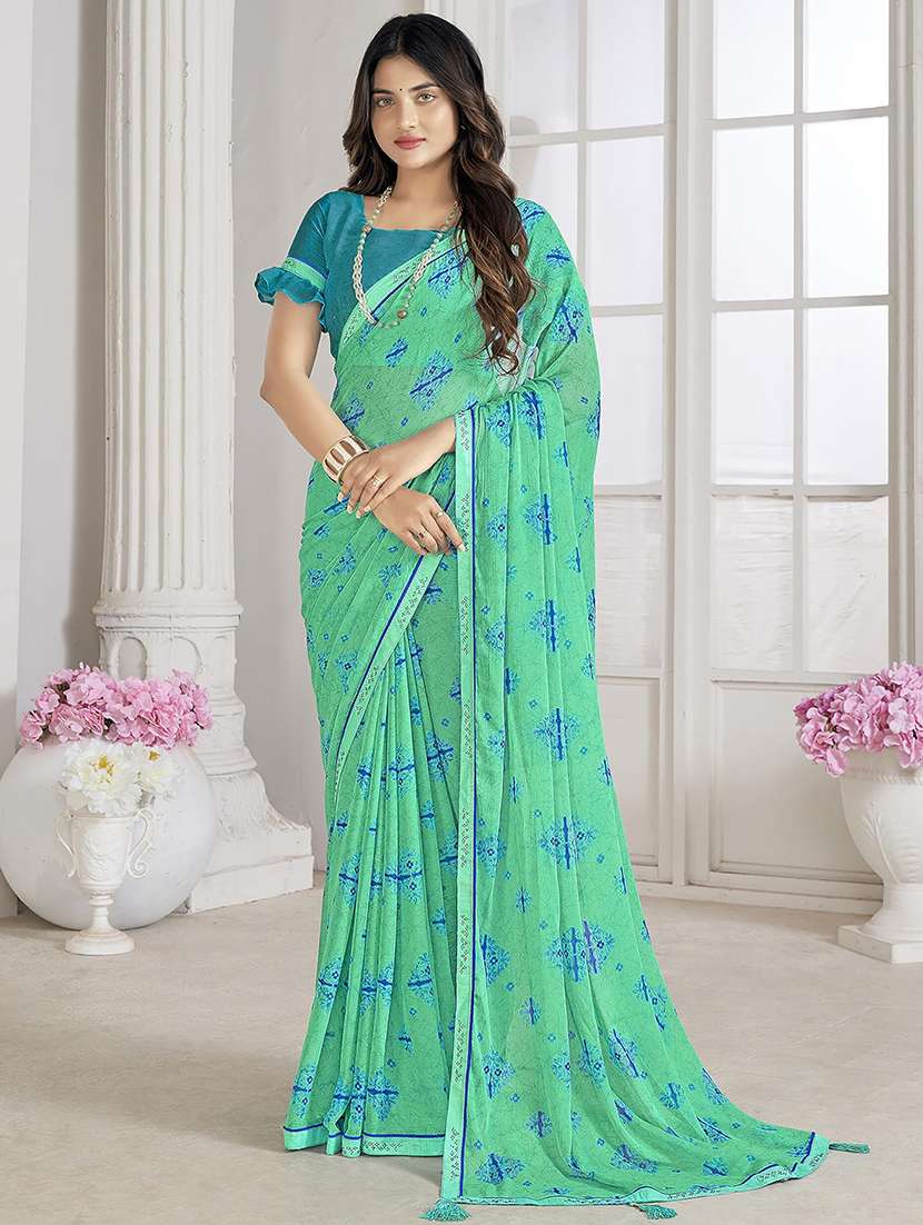 women printed embellished saree
