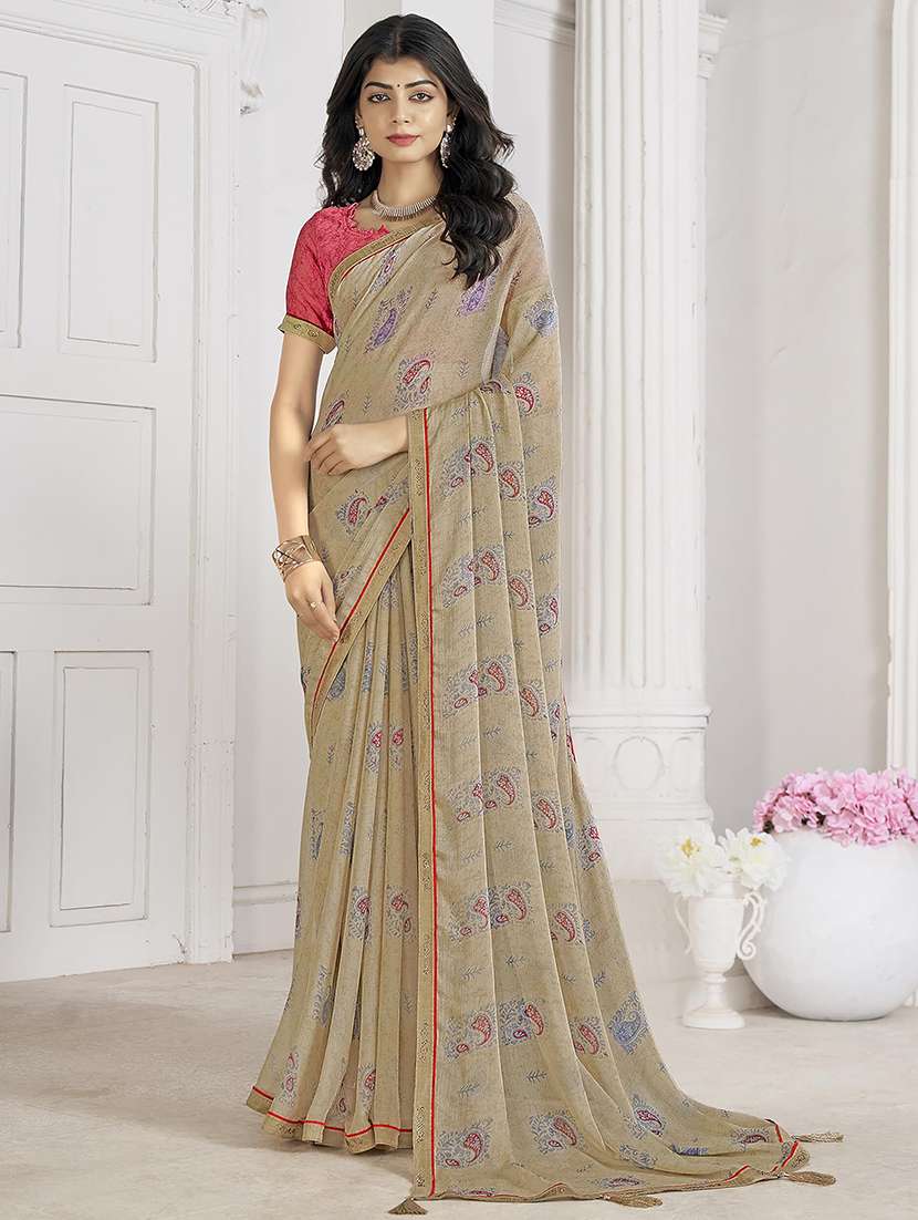 women printed embellished saree