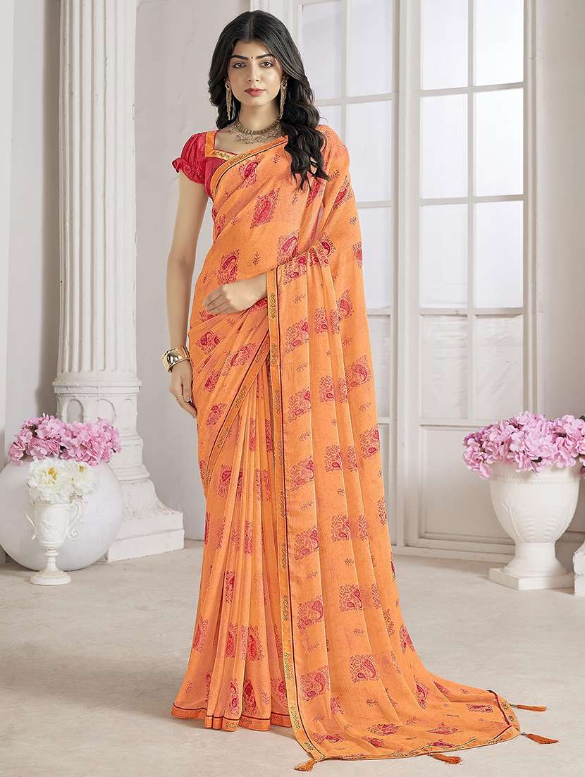 women printed embellished saree