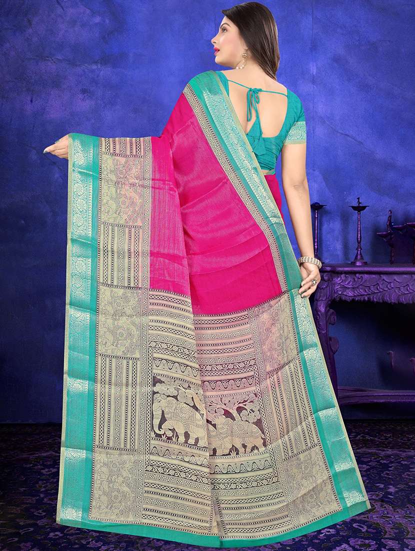 women solid with bordered saree - 21567441 -  Standard Image - 3