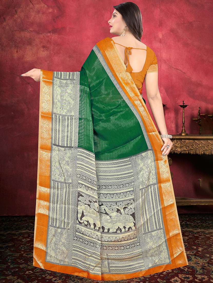 women green solid zari boredered saree - 21567464 -  Standard Image - 3