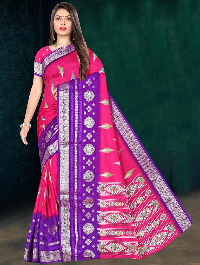 women zari work cotrast border printed saree 