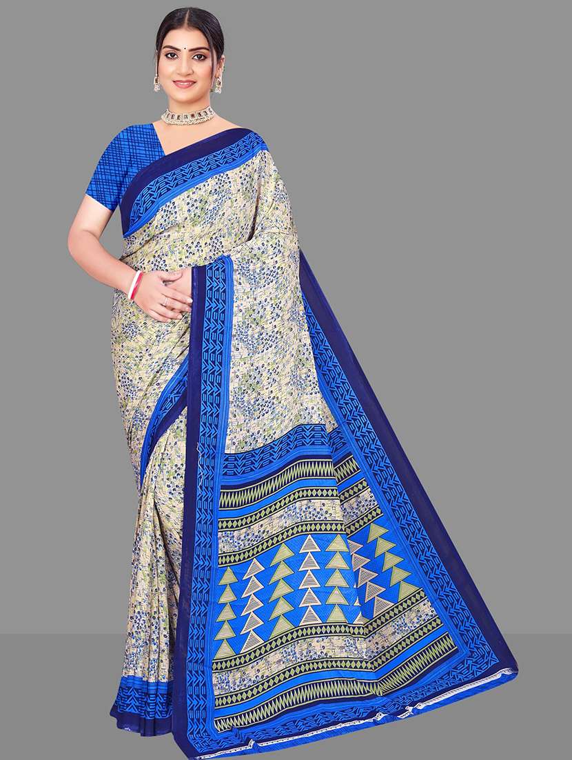 women cream printed saree