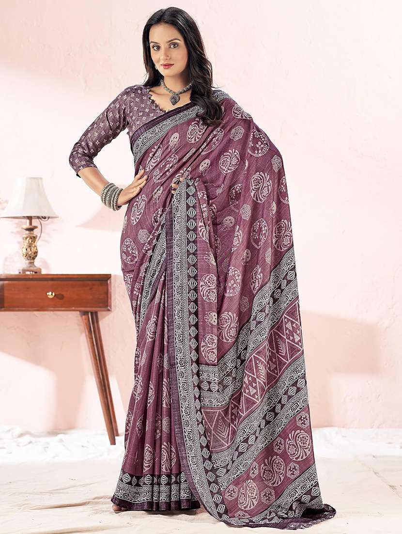 women purple printed saree