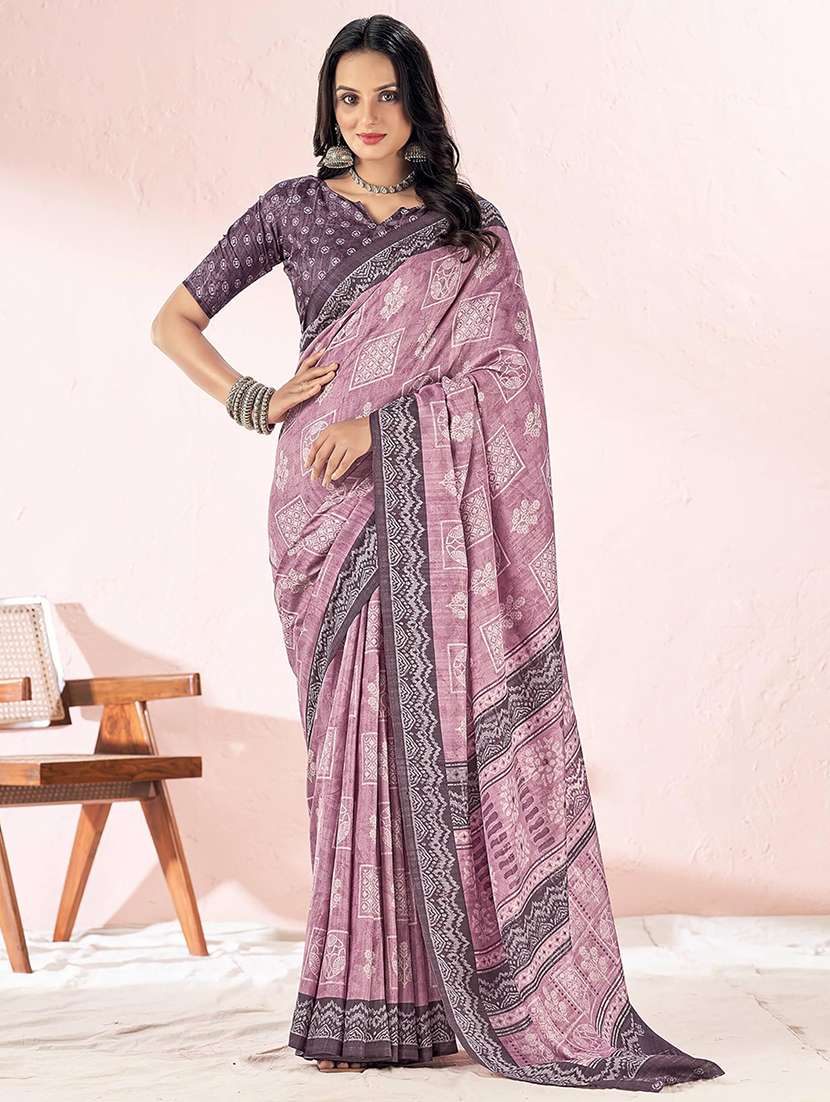 women pink printed saree
