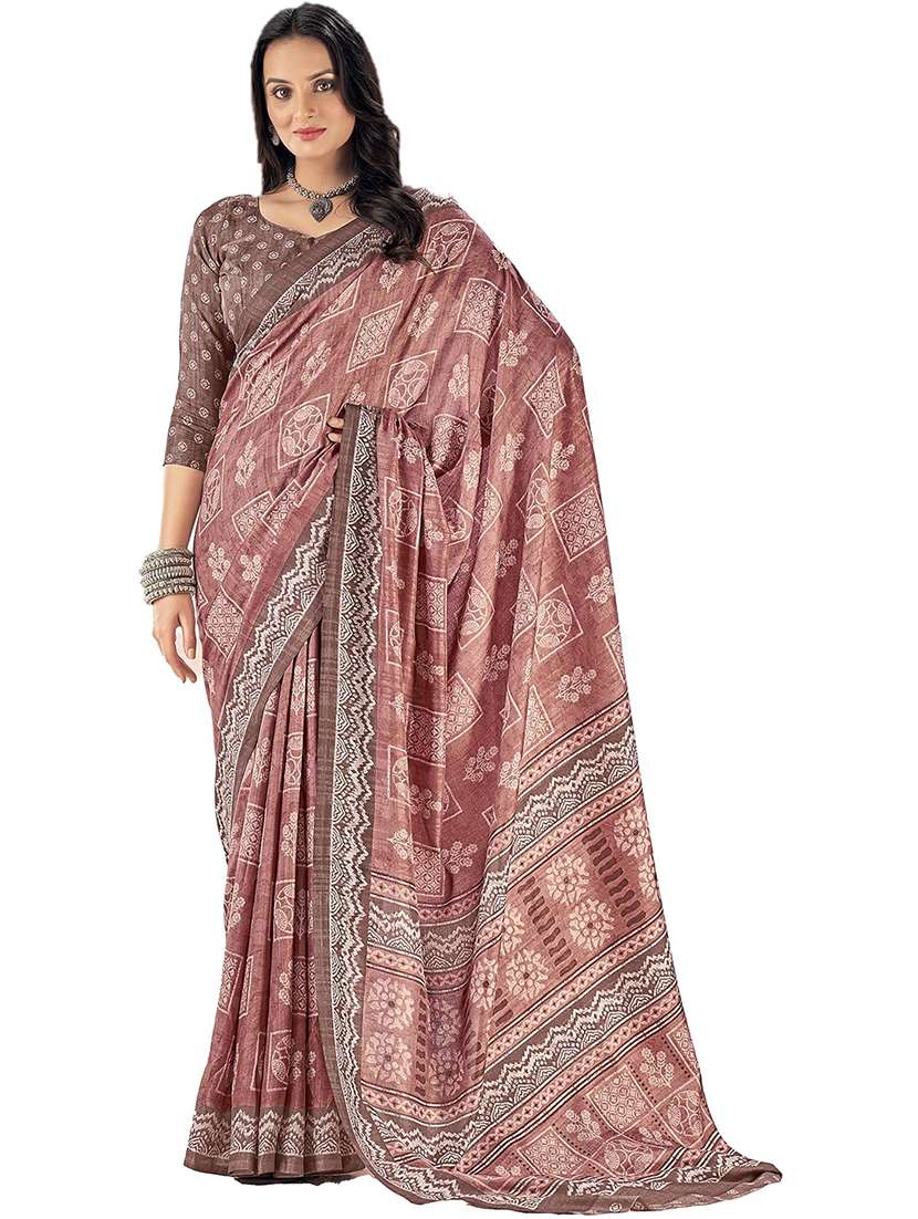 women brown printed saree