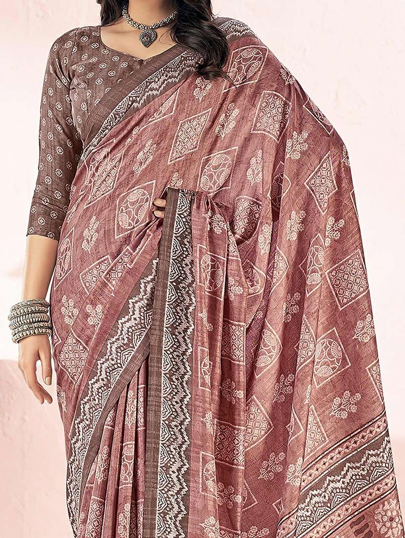 women brown printed saree - 21567599 -  Standard Image - 3