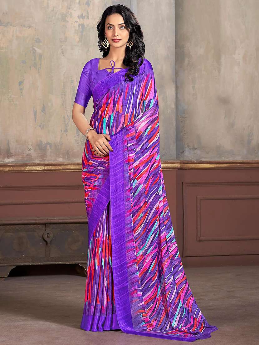 women purple printed saree