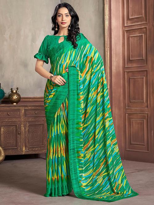 women green printed saree - 21567621 - Standard Image - 0