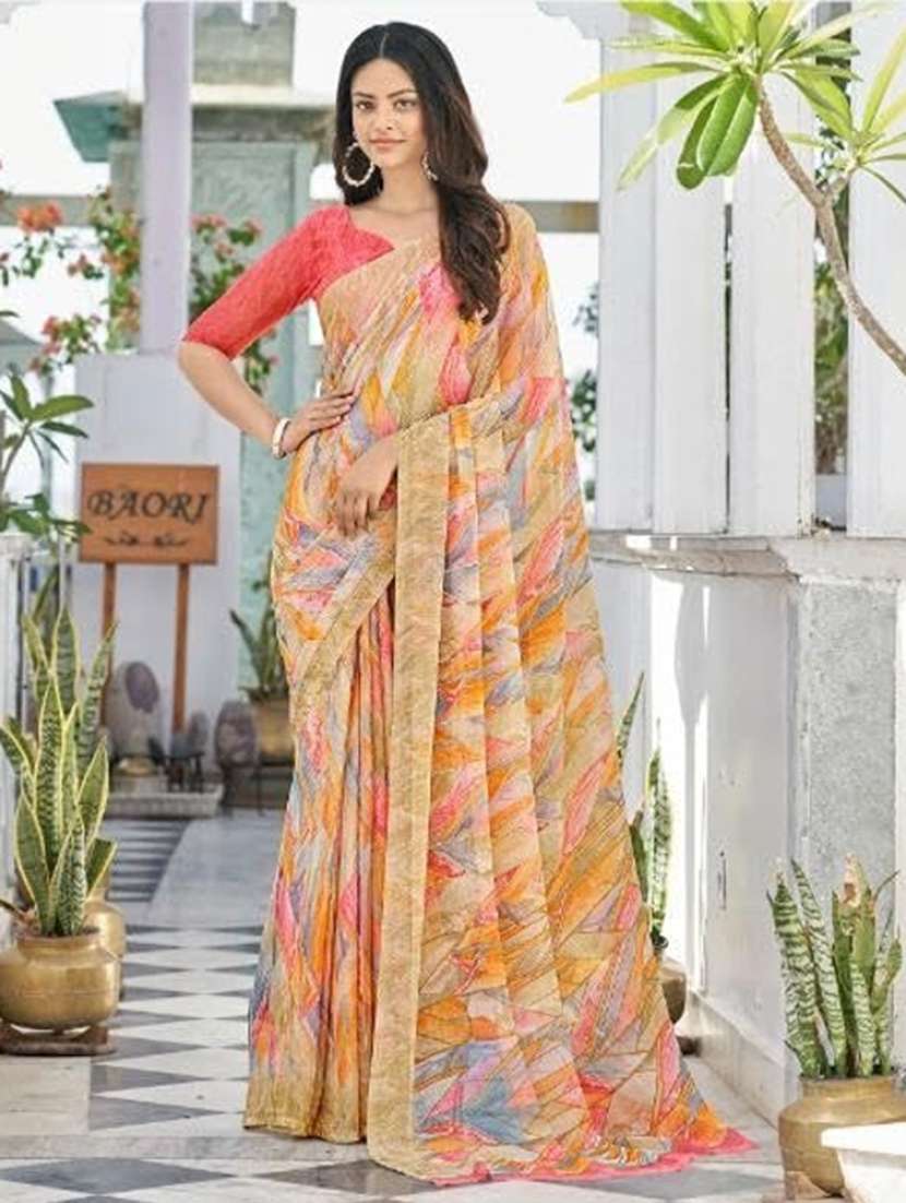 women abstract printed saree