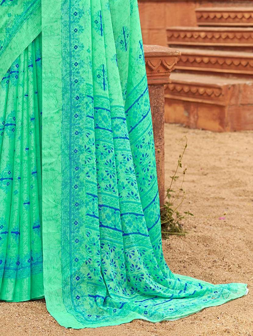 women sea green printed saree - 21567697 -  Standard Image - 3