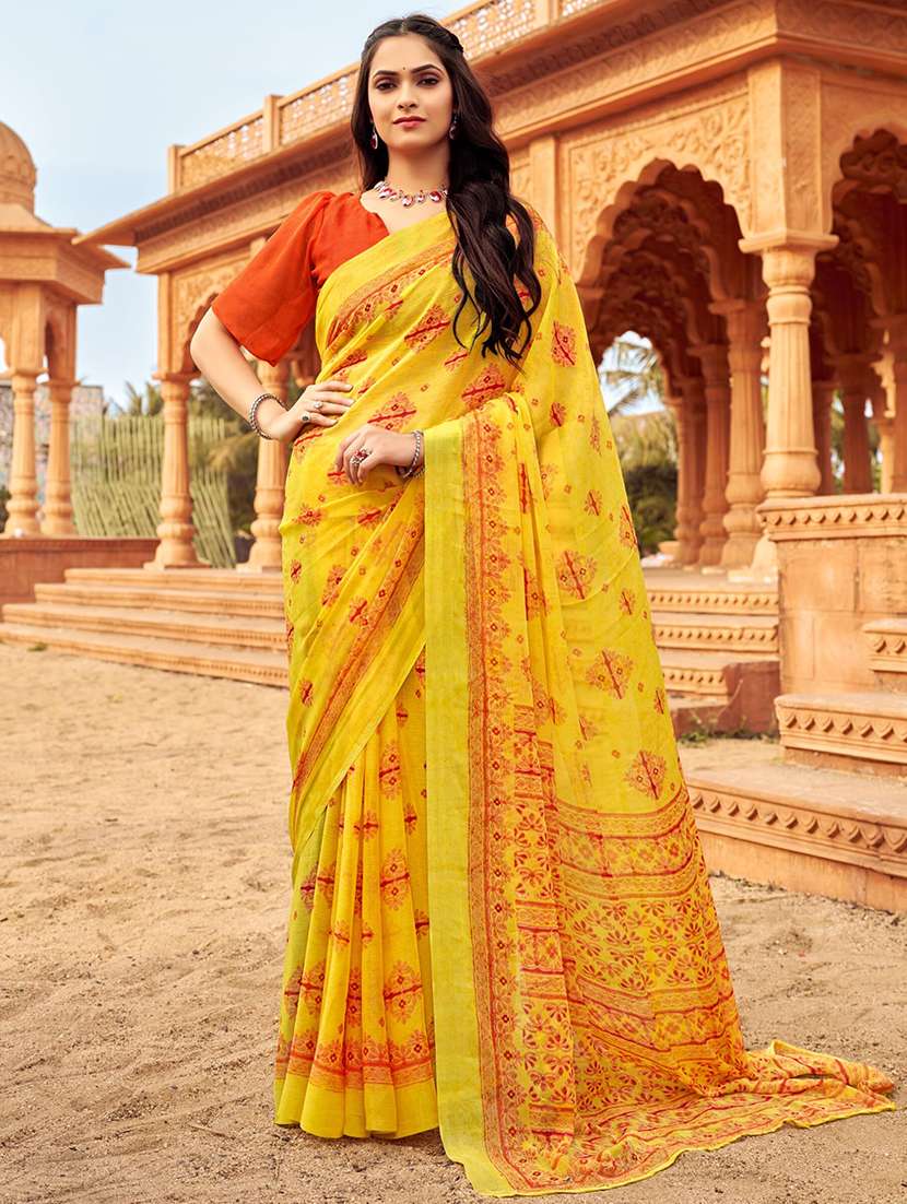 women yellow printed saree