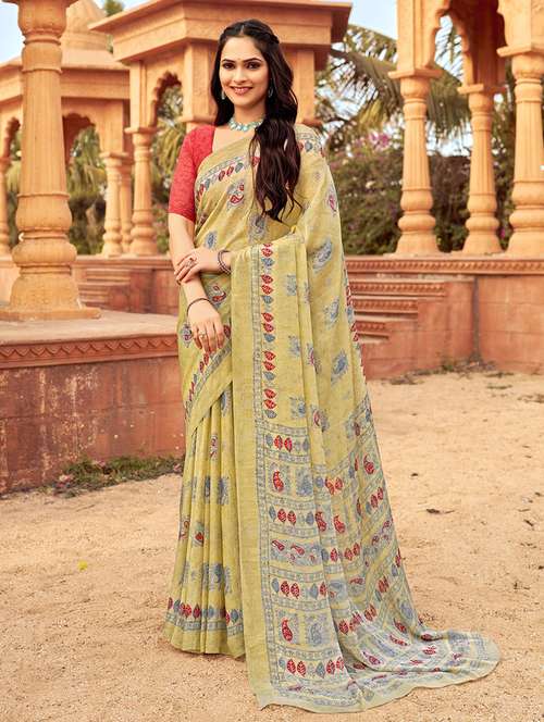 women yellow printed saree - 21567703 -  Standard Image - 0