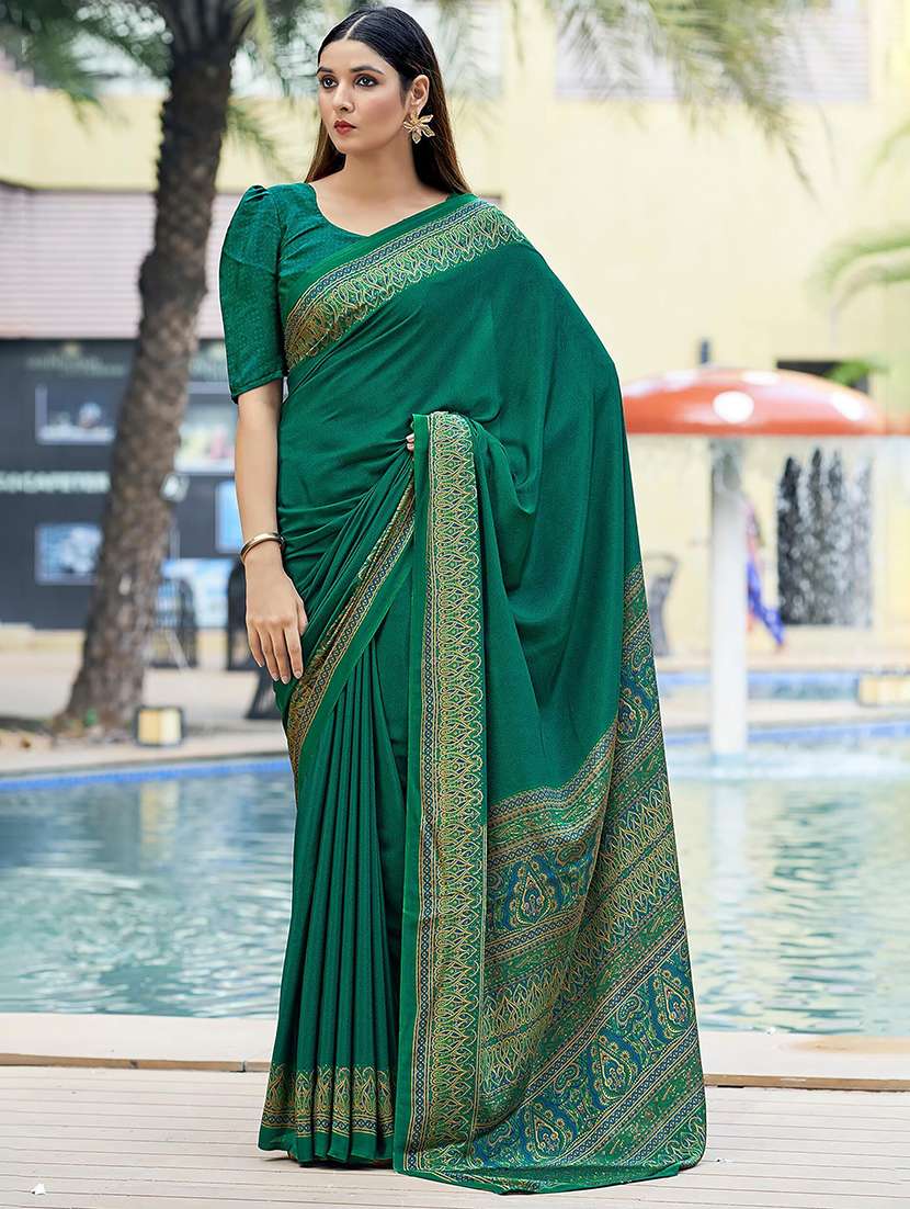 women paisley printed bordered saree
