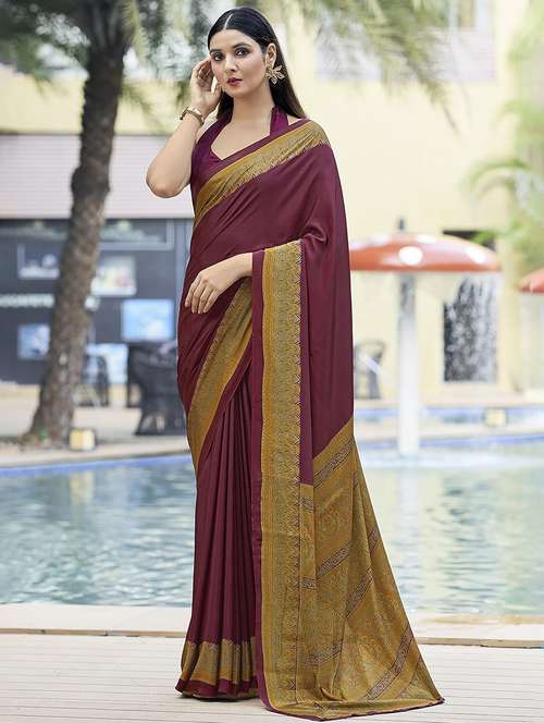 women solid printed bordered saree - 21567779 - Standard Image - 0