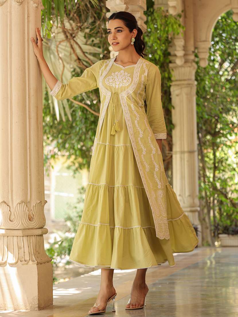 women lime embroidered tiered ethnic dress - 21567851 -  Standard Image - 5