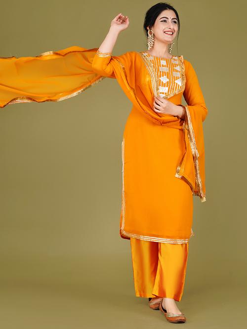 women mustard kurta palazzo set with dupatta - 21568136 - Standard Image - 0