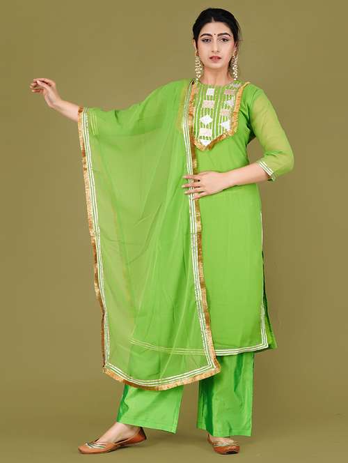 women green kurta palazzo set with dupatta - 21568137 -  Standard Image - 0