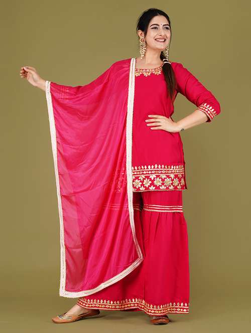 women solid kurta sharara set with dupatta - 21568140 - Standard Image - 0