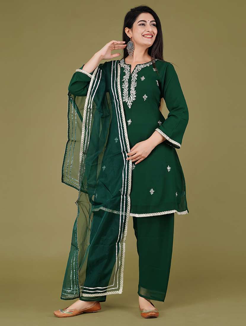 women notch neck kurta salwar set with dupatta