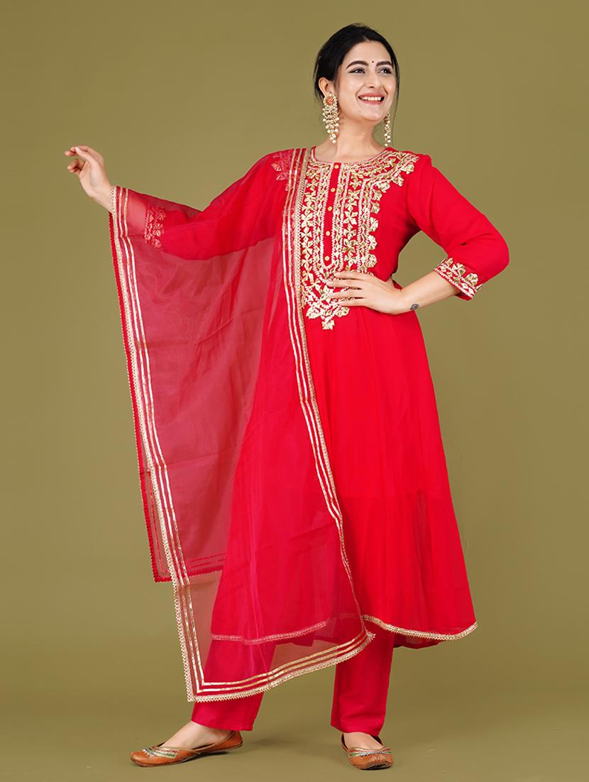 women round neck kurta pant set with dupatta - 21568147 - Zoom Image - 0
