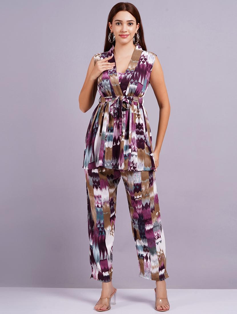 women purple ikat printed co-ord set - 21568198 - Zoom Image - 0
