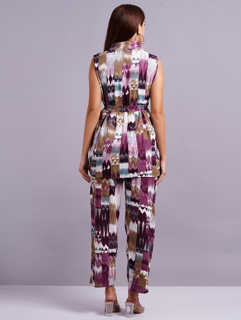women purple ikat printed co-ord set - 21568198 - Standard Image - 3