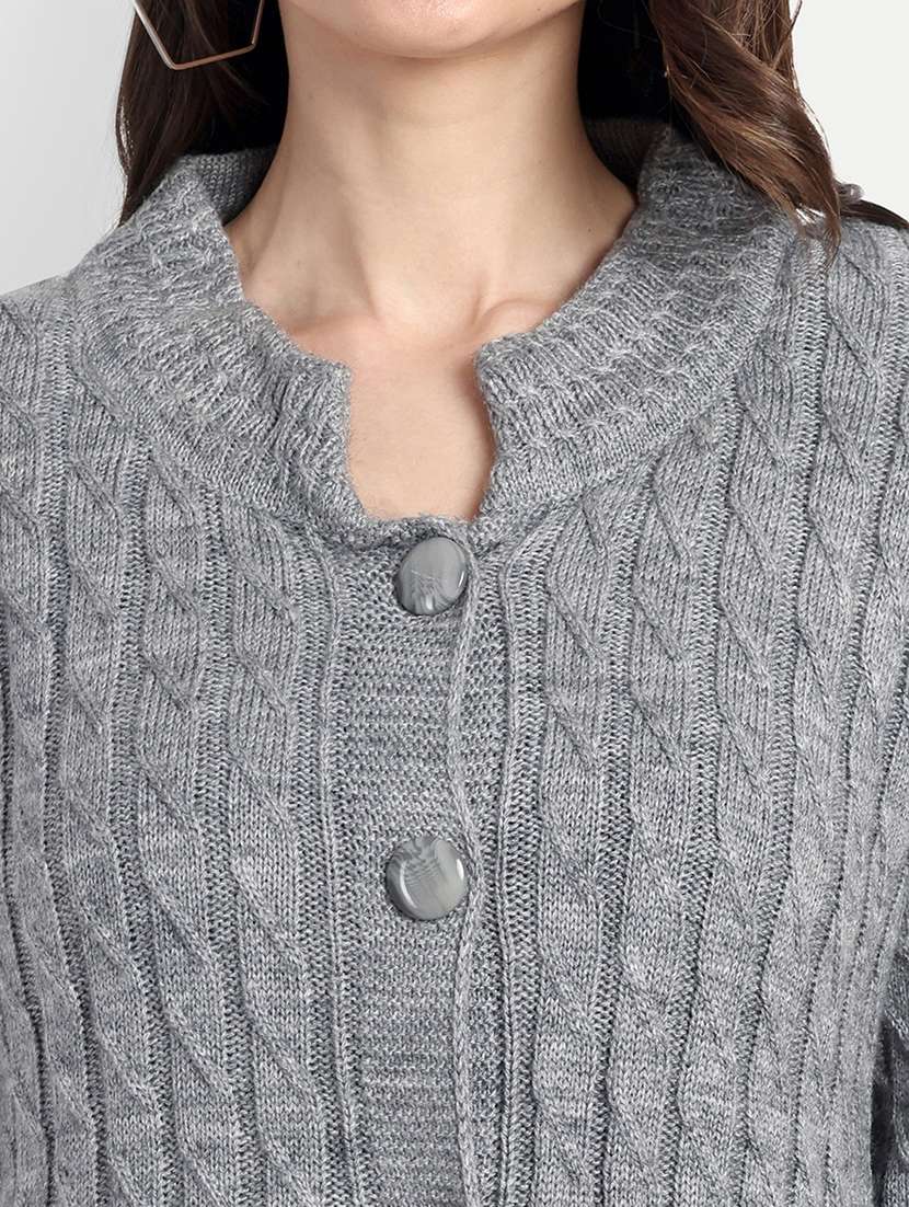 women grey self design cardigans - 21568380 - Standard Image - 5