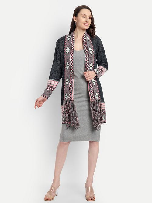 women black self design long sleeve shrug - 21568388 - Standard Image - 0