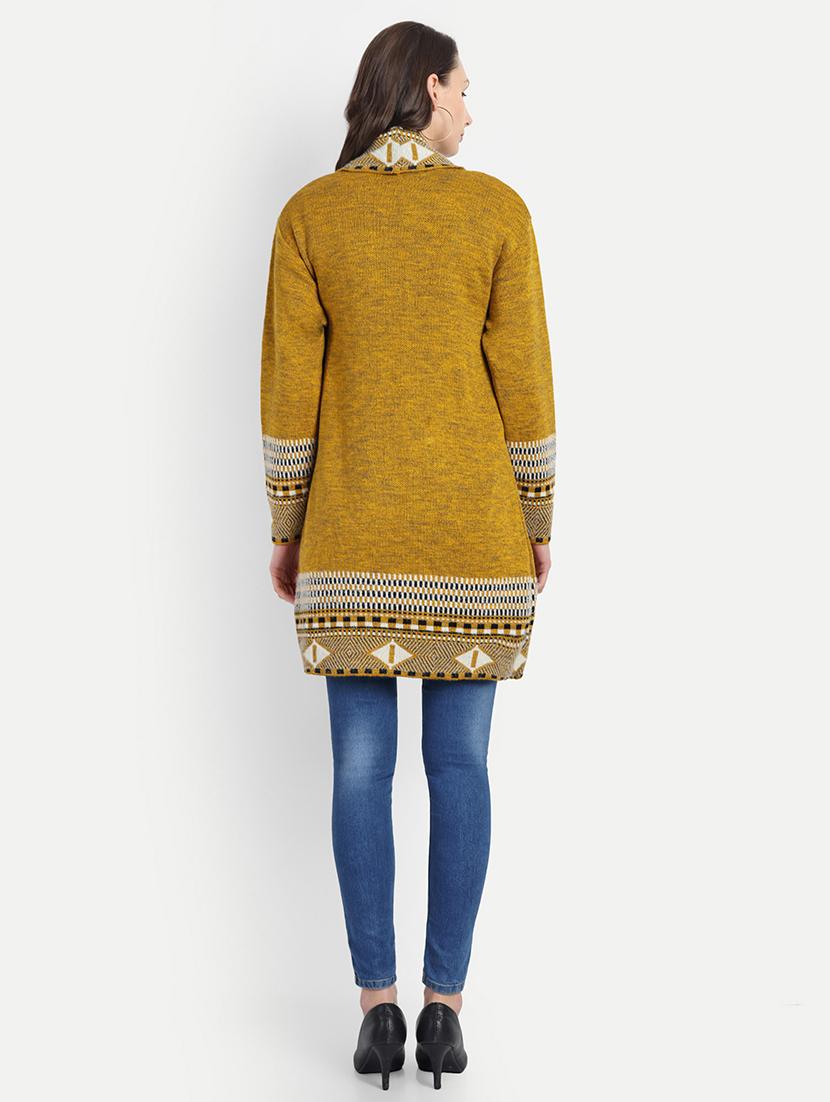 women mustard self design long sleeve shrug - 21568391 - Standard Image - 3