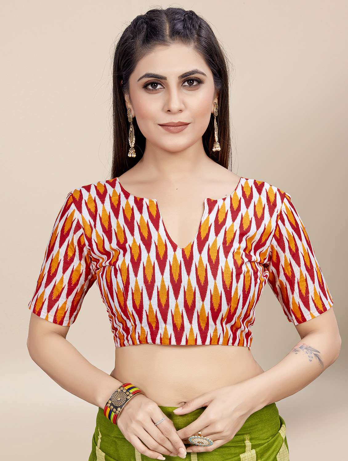 green cotton printed saree with blouse - 21568951 -  Standard Image - 3