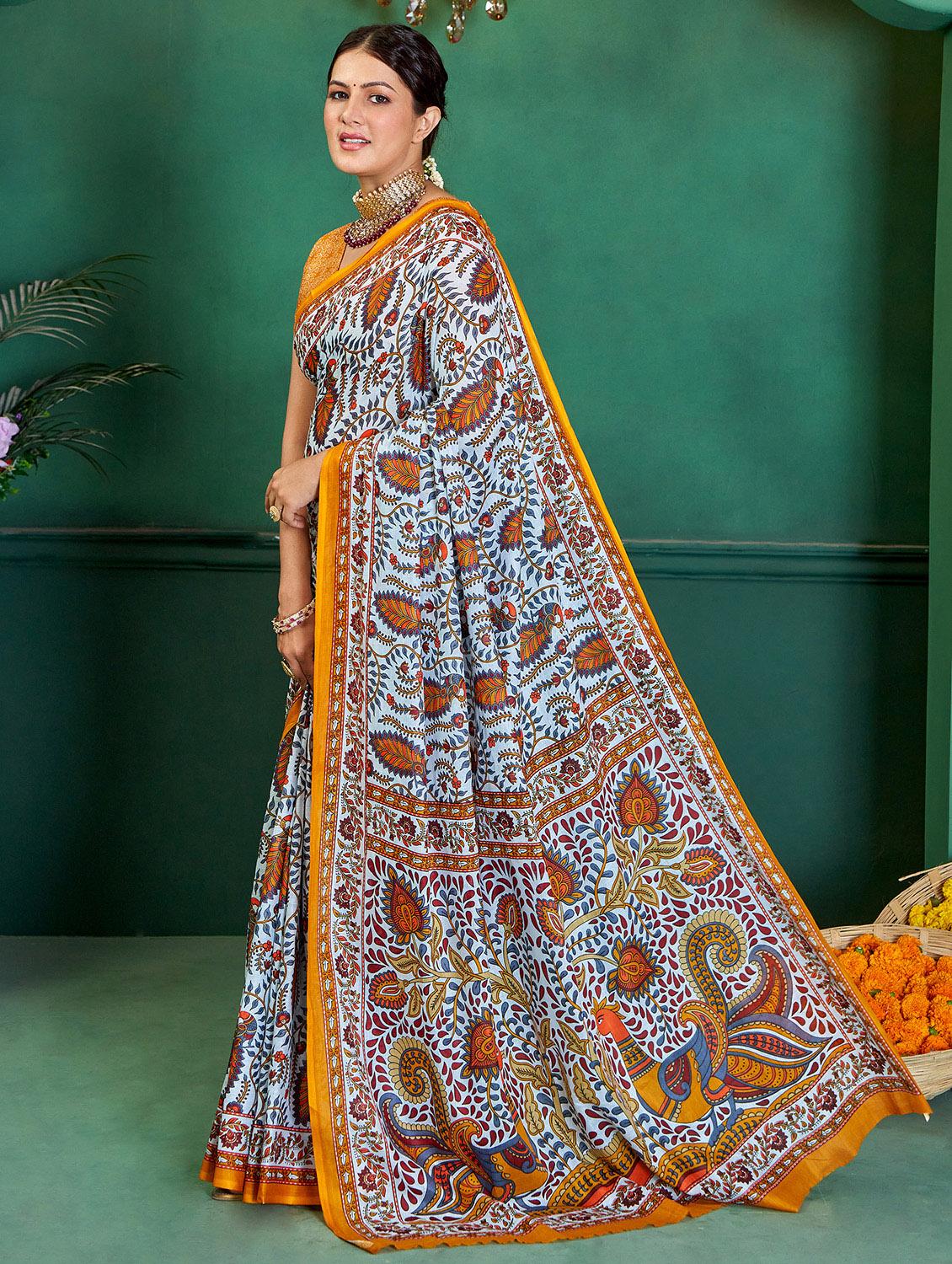 women kalamkari printed pure cotton saree with blouse - 21569058 -  Zoom Image - 0