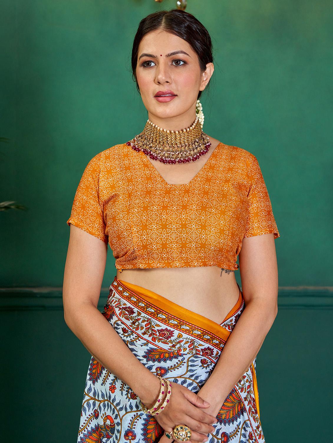 women kalamkari printed pure cotton saree with blouse - 21569058 - Standard Image - 3