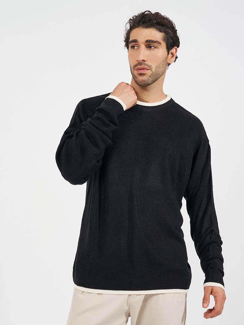 men self design round neck pullover